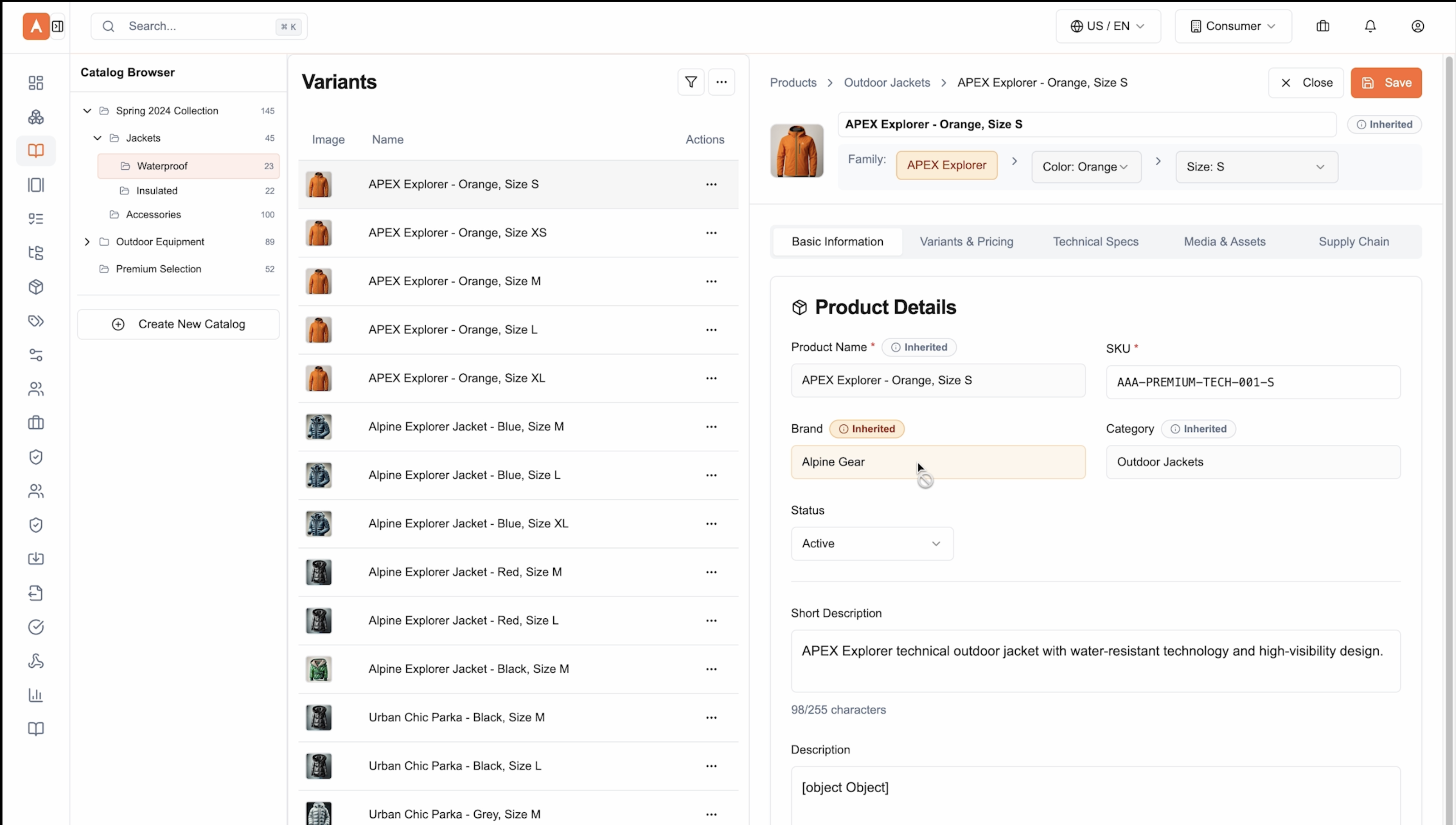 AI-generated PIM product listing interface showing modern design with product grid, search functionality, and management controls