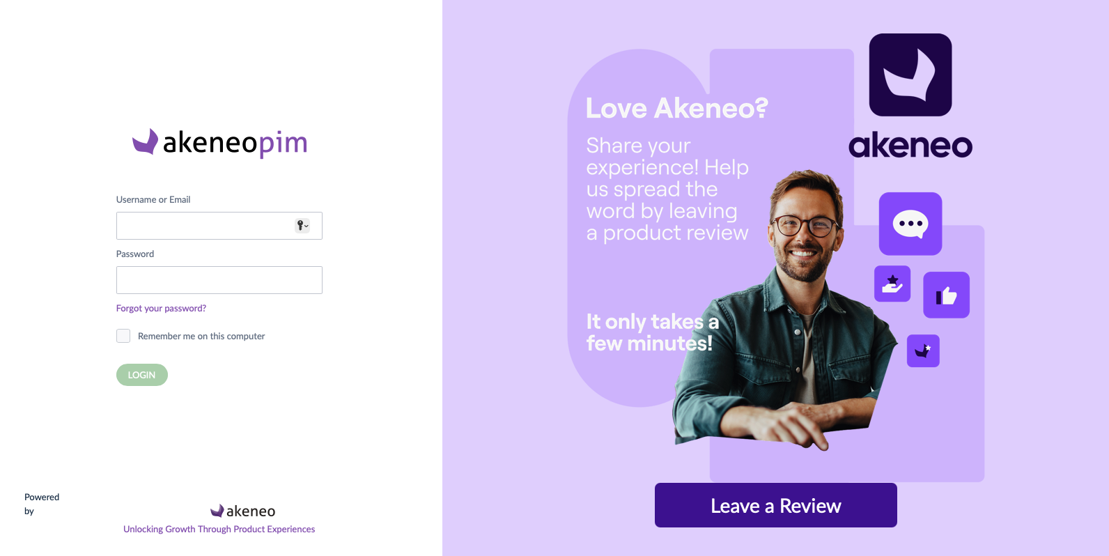 Akeneo PIM login interface