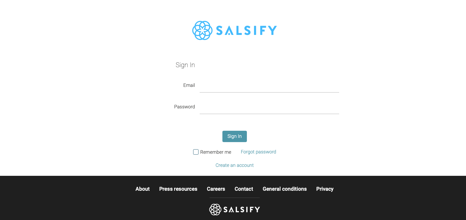 Salsify login interface