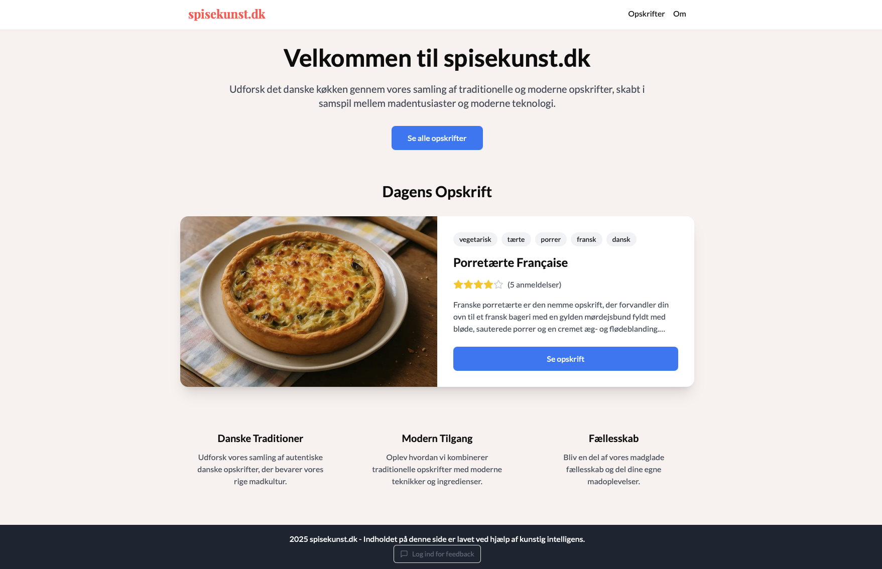 Spisekunst.dk - AI Genereret Mad Blog screenshot
